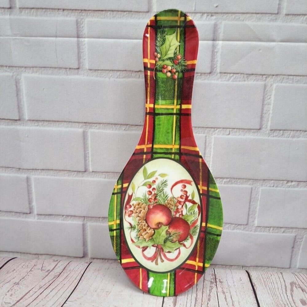 Keller Charles Apples Plaid Spoon Rest Design by‎ Susan Winget Melamine 9.5" V2